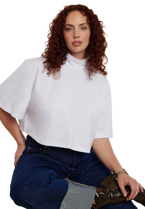Mock Neck Crop Tee (Plus Available)
