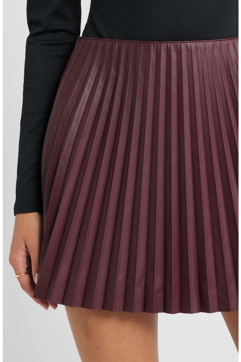 Pleated Faux Leather Miniskirt, Alternate, color, BURGUNDY FUDGE