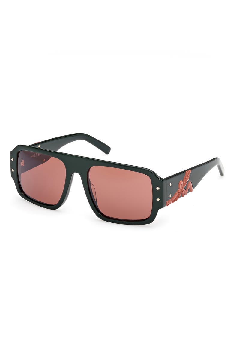 MCM 55mm Polarized Navigator Sunglasses, Alternate, color, Shiny Dark Green / Roviex