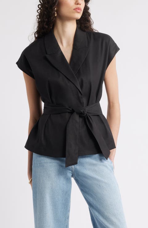 Sleeveless Linen Blend Blazer