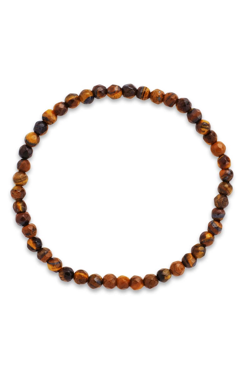 Sterling Forever Tiger's Eye Beaded Stretch Bracelet, Alternate, color, Tigers Eye