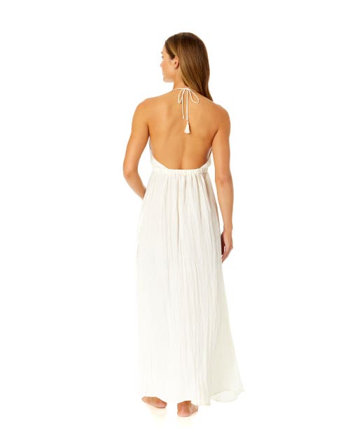Anne Cole V Neck Jewel Maxi Dress With Spaghetti Straps Cover Up In Gardenia