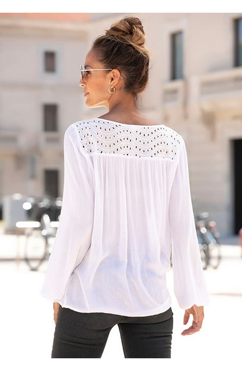 LASCANA Women's Boho Eyelet Blouse, Alternate, color, White