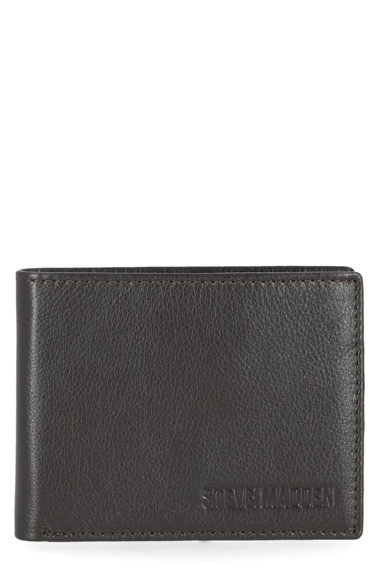 Textured Leather Bifold Passcase Wallet, Main, color, BROWN