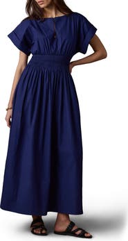 Faherty Elia Coastal Short Sleeve Organic Cotton Poplin Maxi Dress