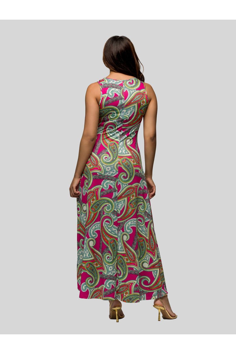 Hot Pink Paisley Print Scoop Neck A-Line Sleeveless Maxi Dress, Alternate, color, Pink Multi