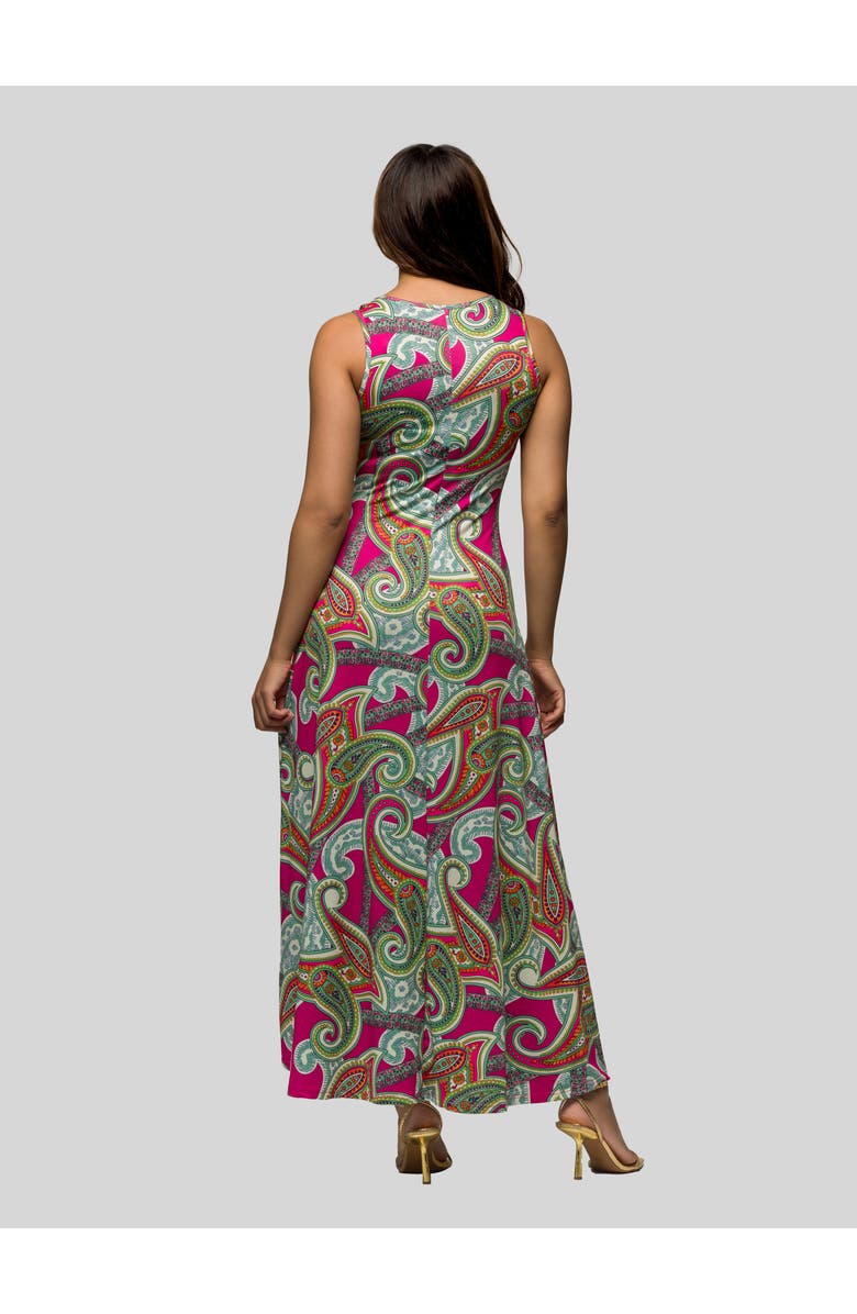 24seven Comfort Apparel Hot Pink Paisley Print Scoop Neck A-Line Sleeveless Maxi Dress, Alternate, color, Pink Multi