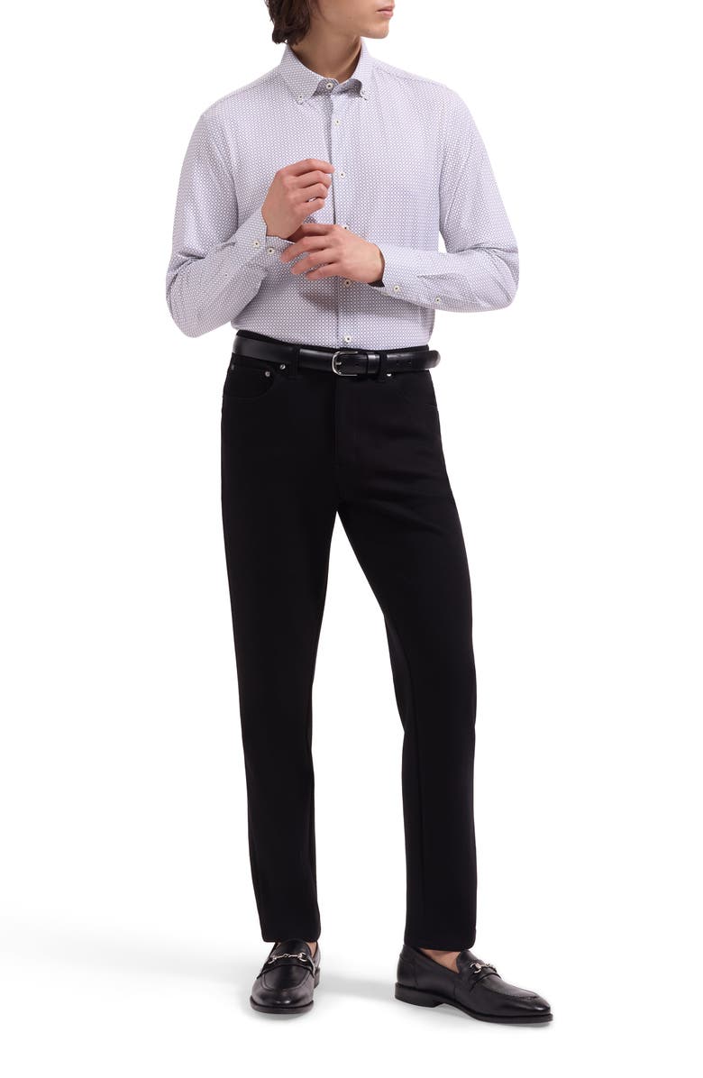 Bugatchi Brent OoohCotton<sup>®</sup> Windowpane Print Button-Down Shirt, Alternate, color, White