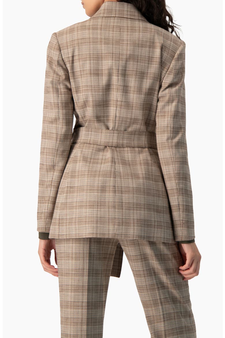 Houndstooth Check Single-Breasted Fitted Long-Line Blazer, Alternate, color, Brown