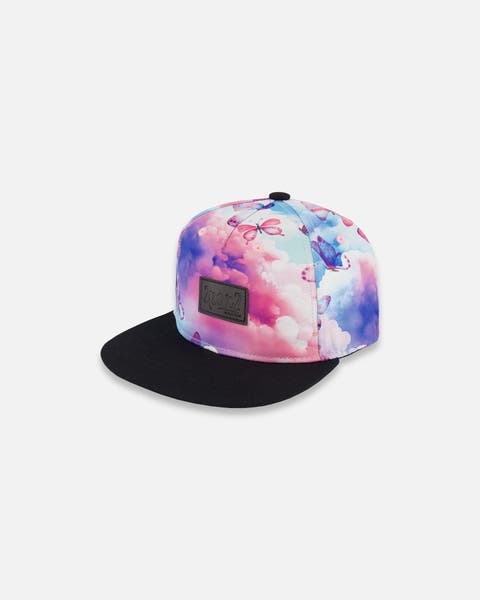 Girl's Printed Cap Butterflies On Multicolored And Black Background