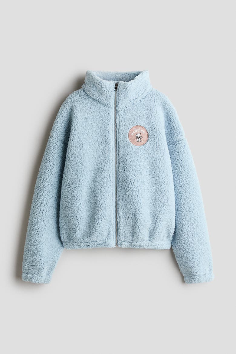 Motif-detail Teddy Fleece Jacket, Main, color, Light blue/Snoopy