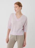 Majestic Filatures Cashmere Silk Pointelle 3/4 Sleeve V-Neck Top