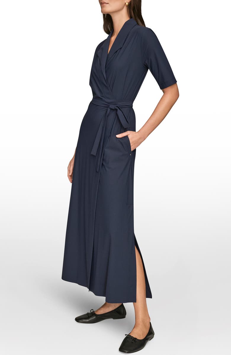 Donna Karan New York Elbow Sleeve Wrap Maxi Dress, Alternate, color, Black