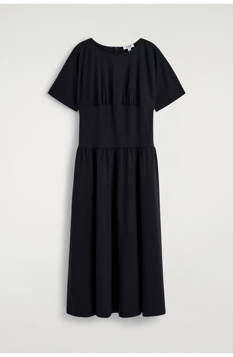 COS Waisted Cotton Midi Dress, Alternate, color, Black
