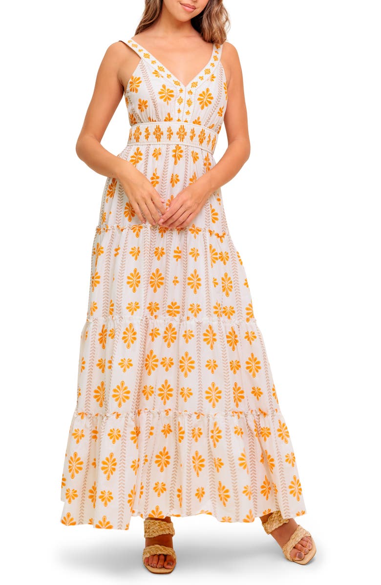 FLYING TOMATO Floral V-Neck Maxi Dress, Main, color, Ivory Yellow