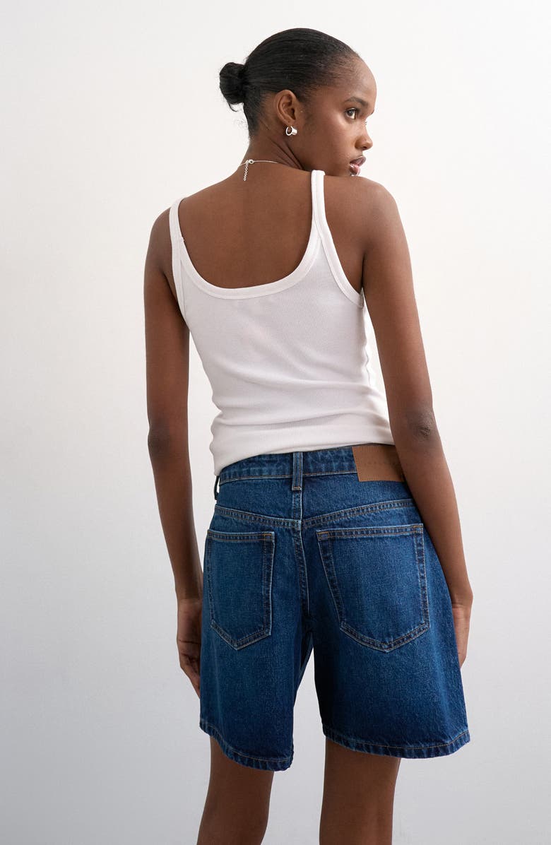 Topshop Editor Mid Rise Denim Shorts, Alternate, color, Mblue