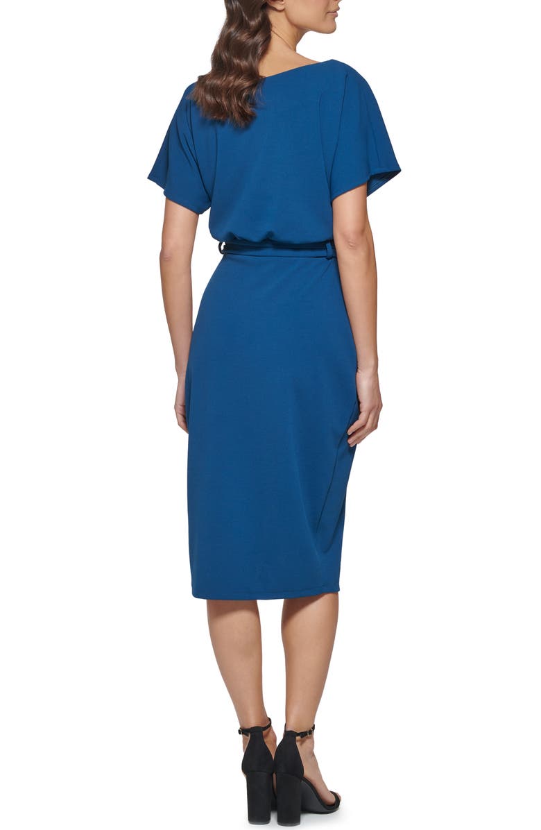 Kensie Tie Front Blouson Dress, Alternate, color, Teal
