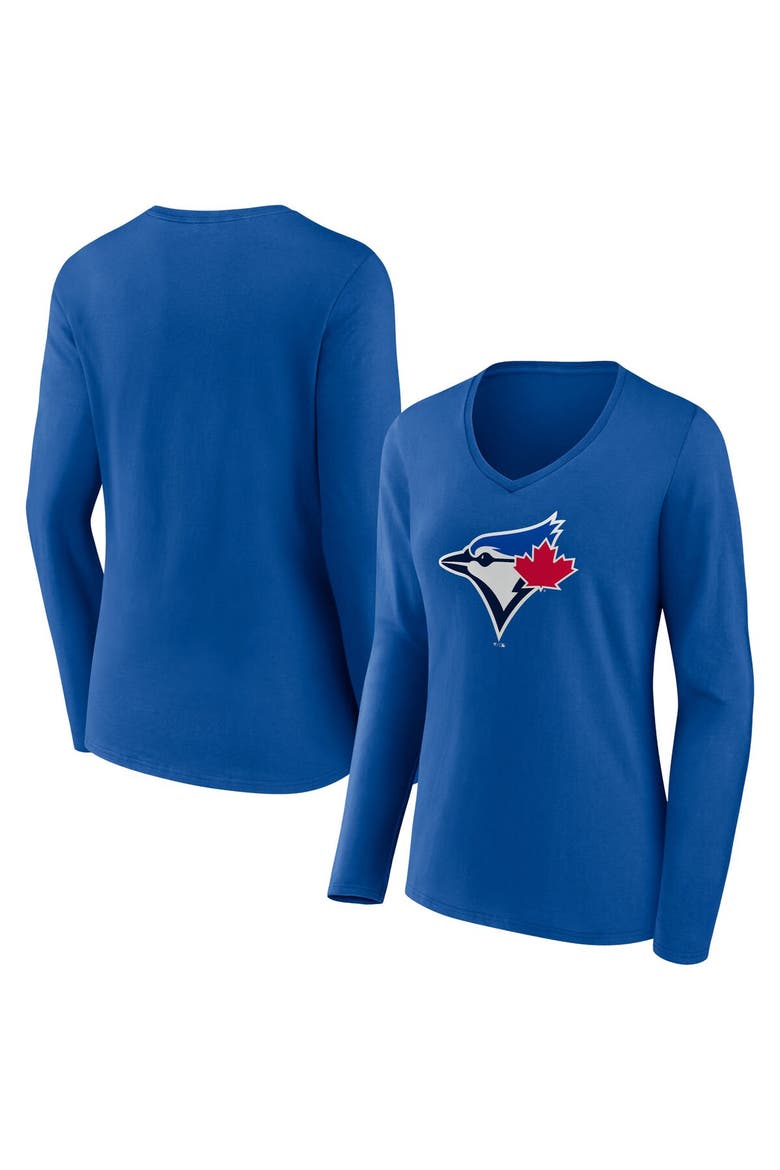 Women's Fanatics Branded Royal Toronto Blue Jays Official Logo V-Neck Long Sleeve T-Shirt, Alternate, color, Royal