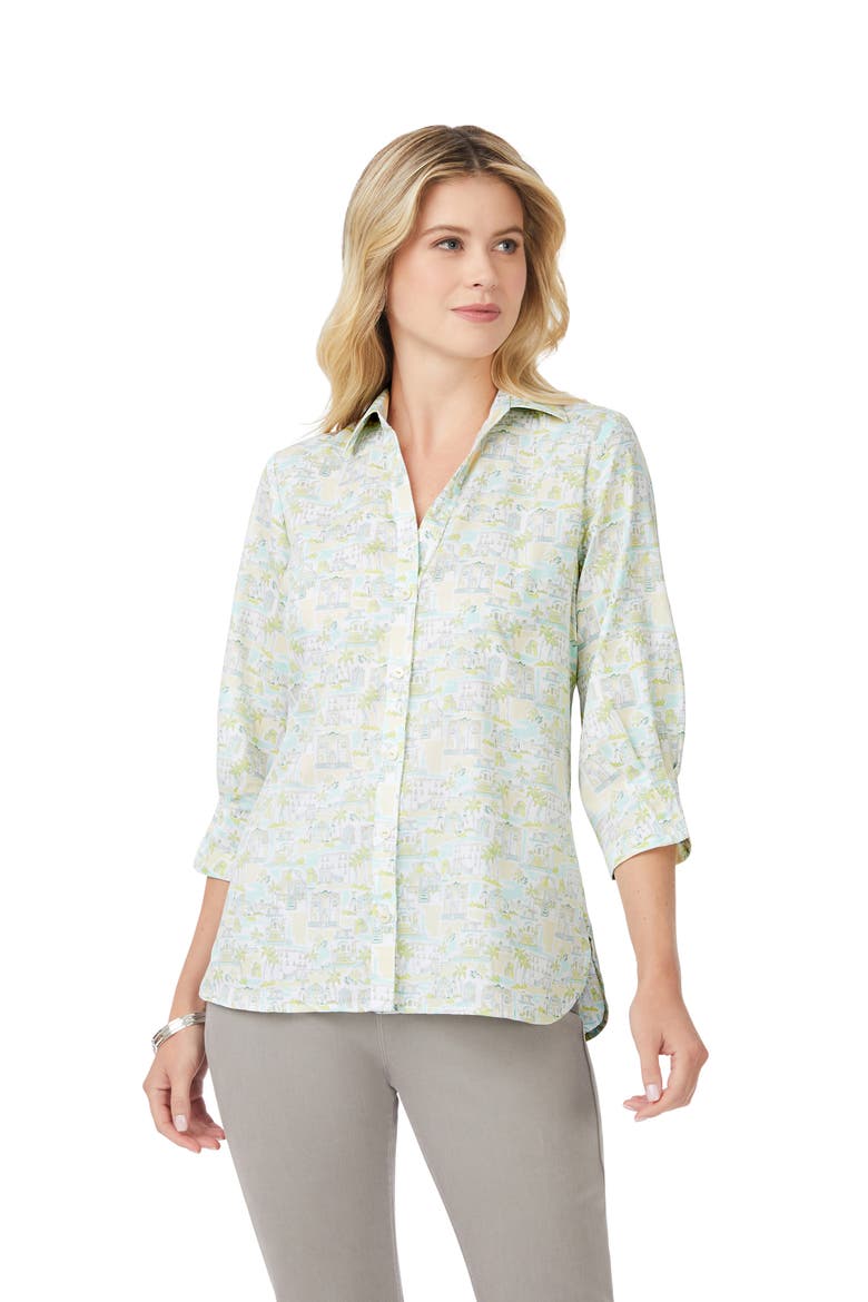 Meryl Coast to Coast Print Cotton Button-Up Shirt, Alternate, color, SEA MIST