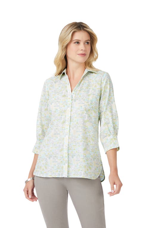 Foxcroft Meryl Coast To Coast Print Cotton Button-up Shirt In Green