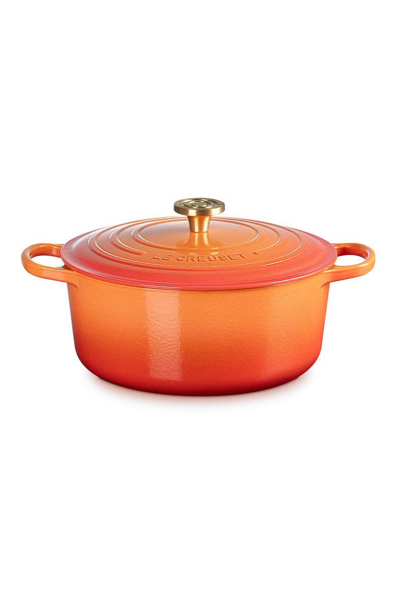 Signature 4.5-Quart Round Enamel Cast Iron Dutch Oven, Alternate, color, FLAMME DOREE