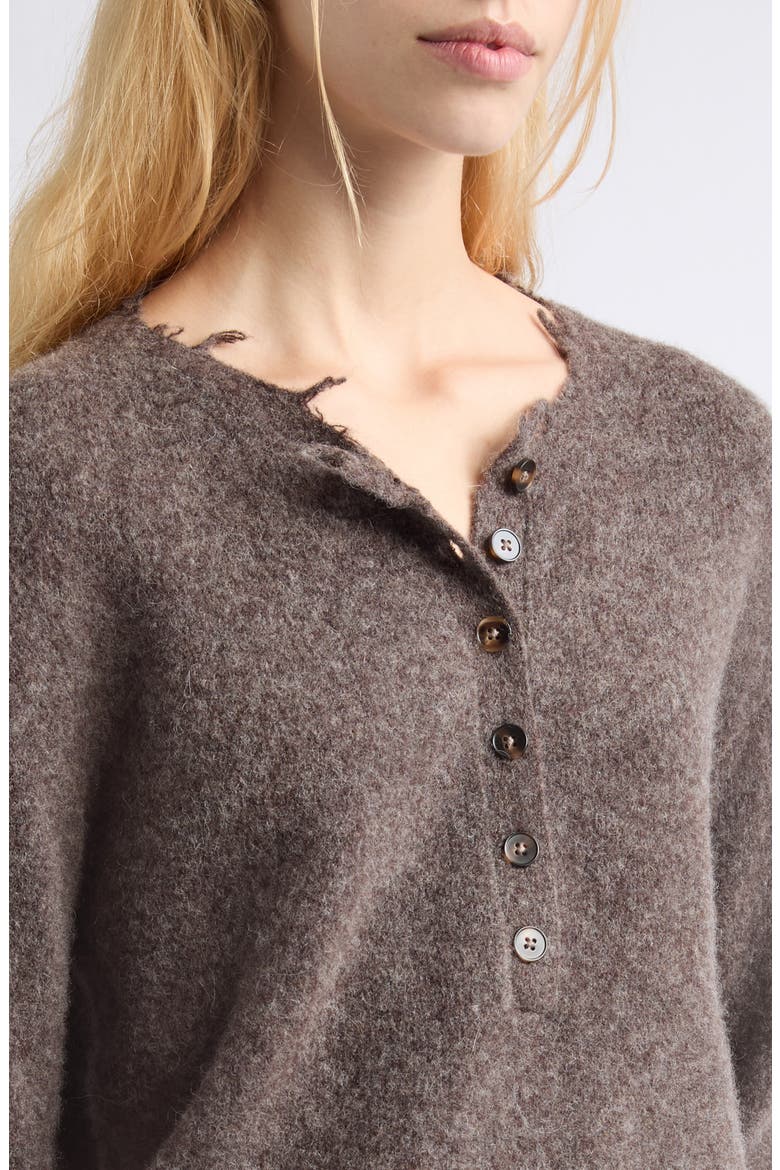 Relaxed Distressed Henley Sweater, Alternate, color, BROWN