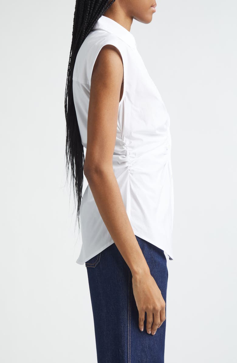 Veronica Beard Devra Ruched Button-Up Shirt, Alternate, color, White