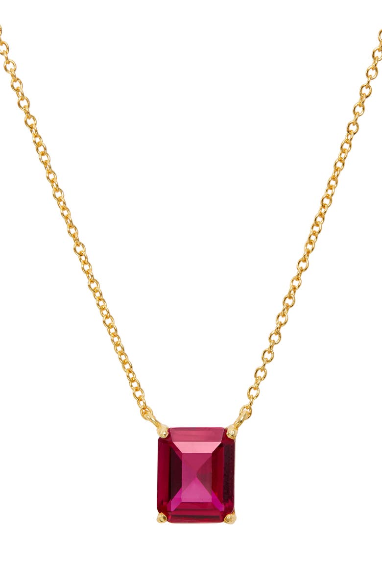 SAVVY CIE JEWELS Vermeil Emerald Cut CZ Birth Stone Box Cut Necklace, Main, color, Ruby - July