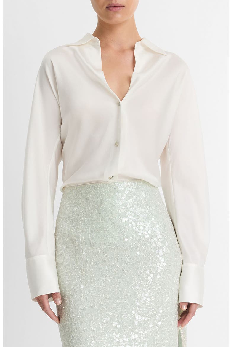 Silk Button-Up Shirt, Main, color, OFF WHITE