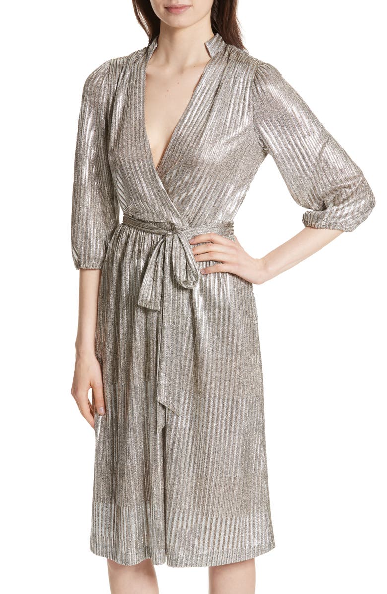 Alice + Olivia Katina Metallic Wrap Dress, Alternate, color,