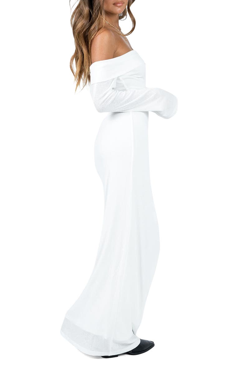 Maida Long Sleeve Off the Shoulder Gown, Alternate, color, WHITE