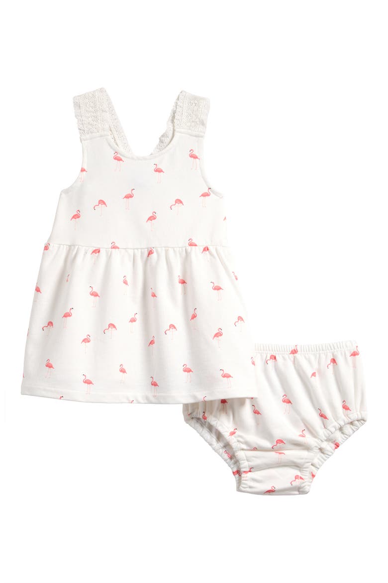 Flamingo Fun Cotton Blend Dress with Bloomers, Main, color, FLAMINGO PRINT