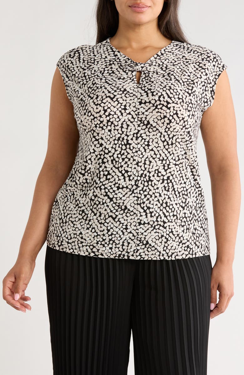 KASPER Dot Print Cap Sleeve Top, Main, color, Black Multi
