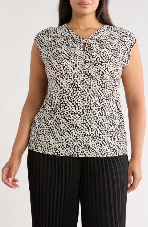 Dot Print Cap Sleeve Top (Plus)