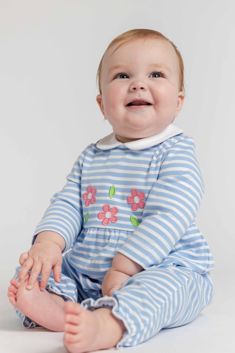 Stripe Knit Longall with Flowers, Alternate, color, Medium Blue & White Stripe