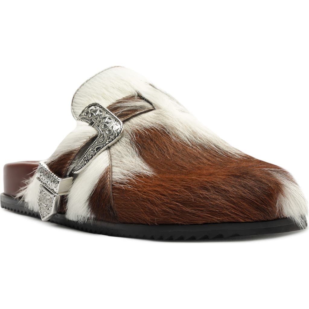 Schutz Grace Buckle Genuine Calf Hair Clog In Brown