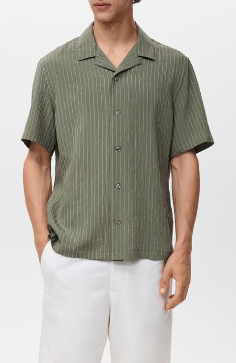 Stripe Embroidered Camp Shirt