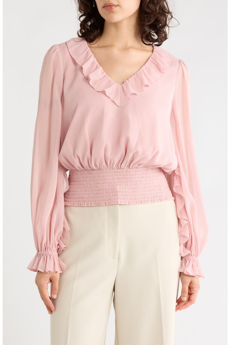 Ruffled V-Neck Top, Main, color, APRICOT
