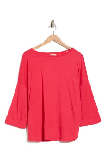 Max Studio Three-quarter Sleeve Rib Top In Pink
