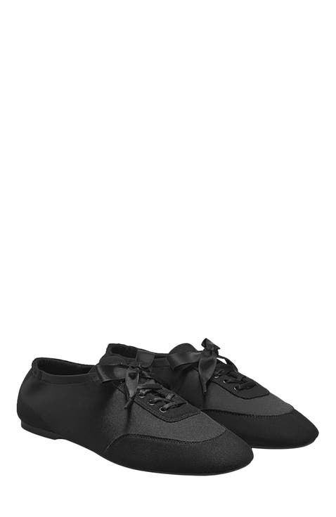 Square-Toe Lace-Up Satin Sneakerina (Cristina)