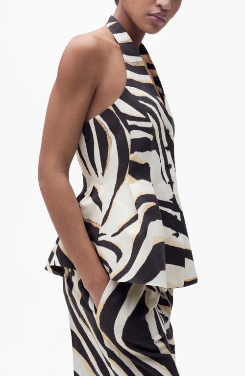 Mango Zebra Stripe Halter Vest In Beige
