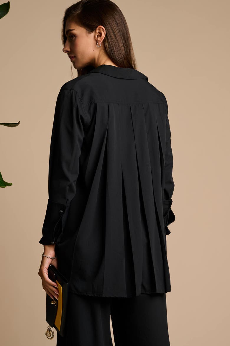 Rhodes Pleated Back Pleated Shirt with Long Sleeves, UPF 50+ Sun Protection, Alternate, color, Black