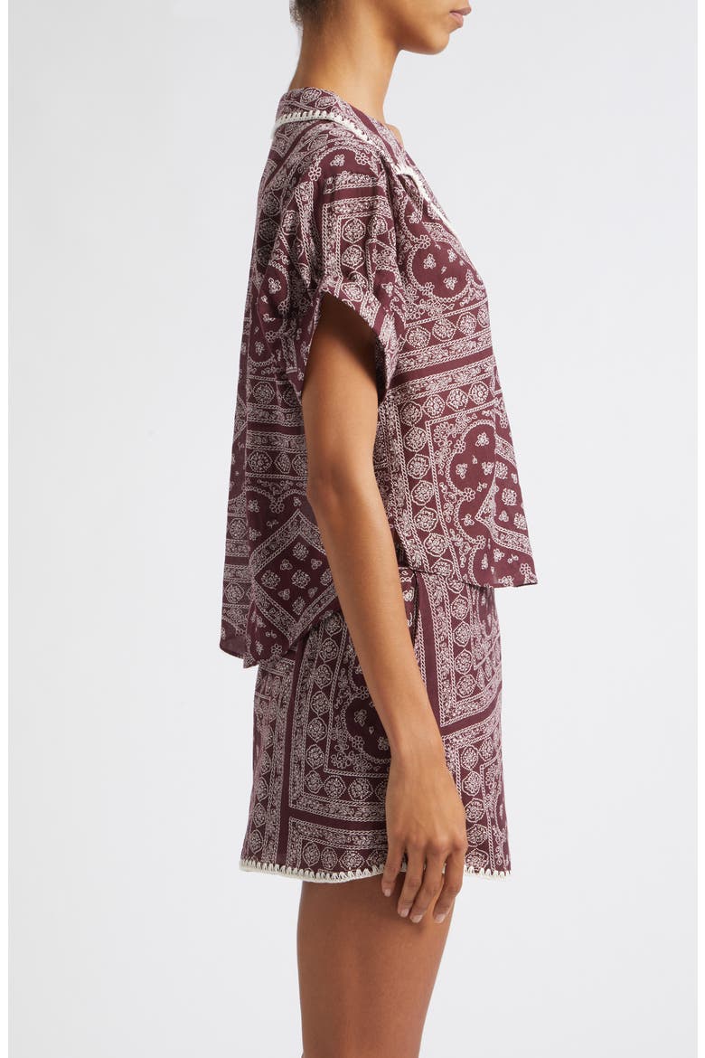 Ilene Mosaic Print Button Front Crop Top, Alternate, color, RAISIN DOVE