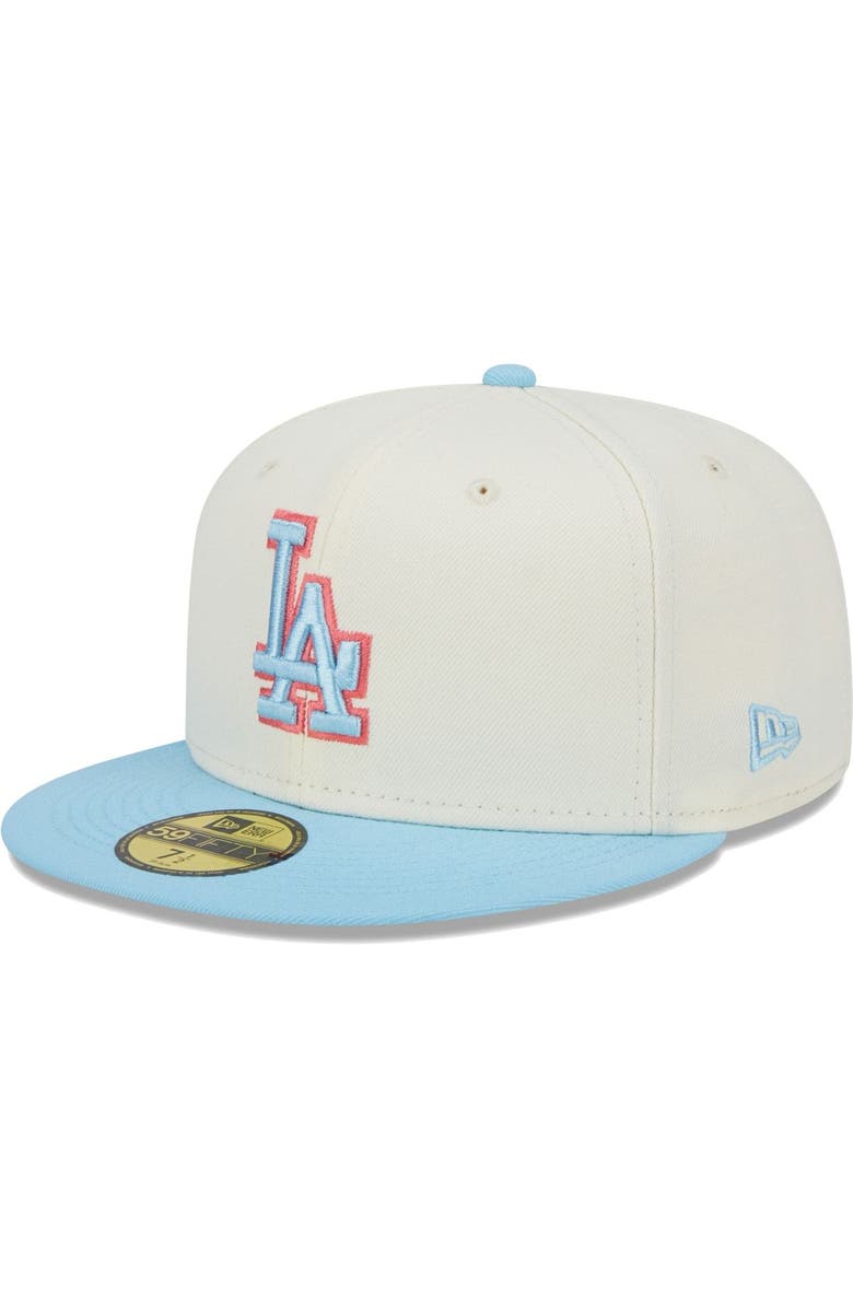 New Era Men's New Era Cream/Light Blue Los Angeles Dodgers Spring Color Two-Tone 59FIFTY Fitted Hat, Alternate, color, 