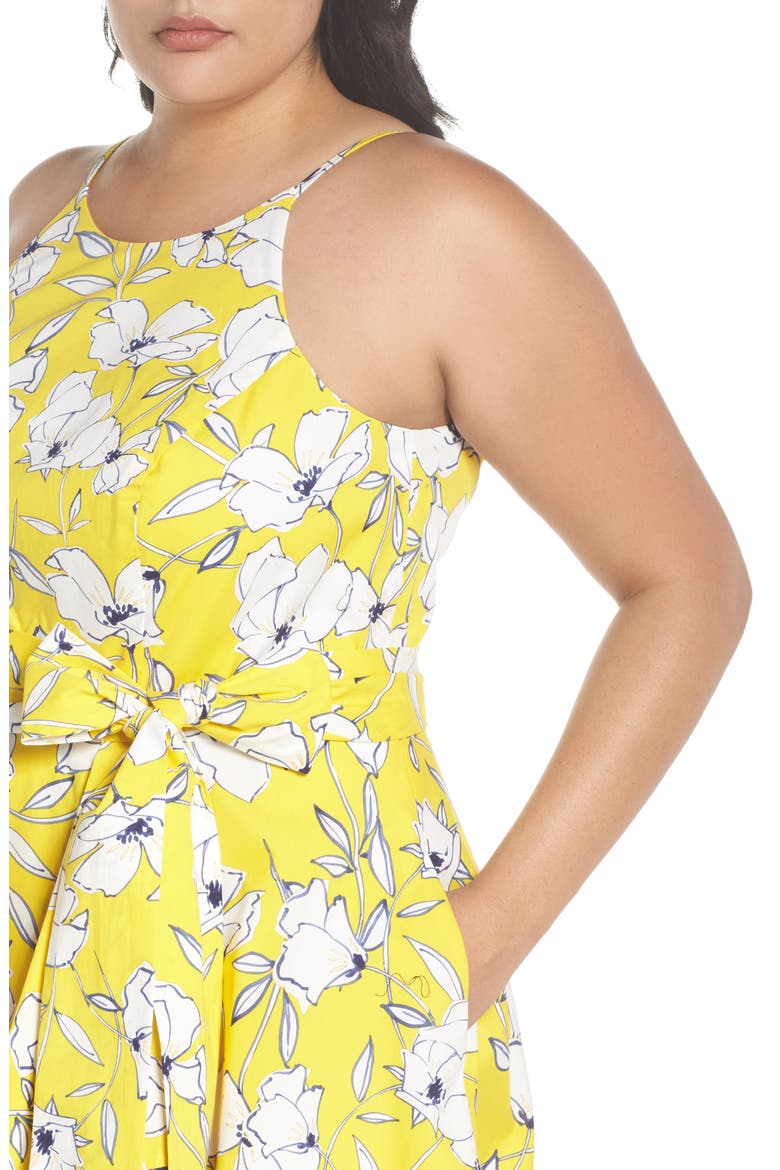 Floral Fit & Flare Dress, Alternate, color, YELLOW/ NAVY/ WHITE