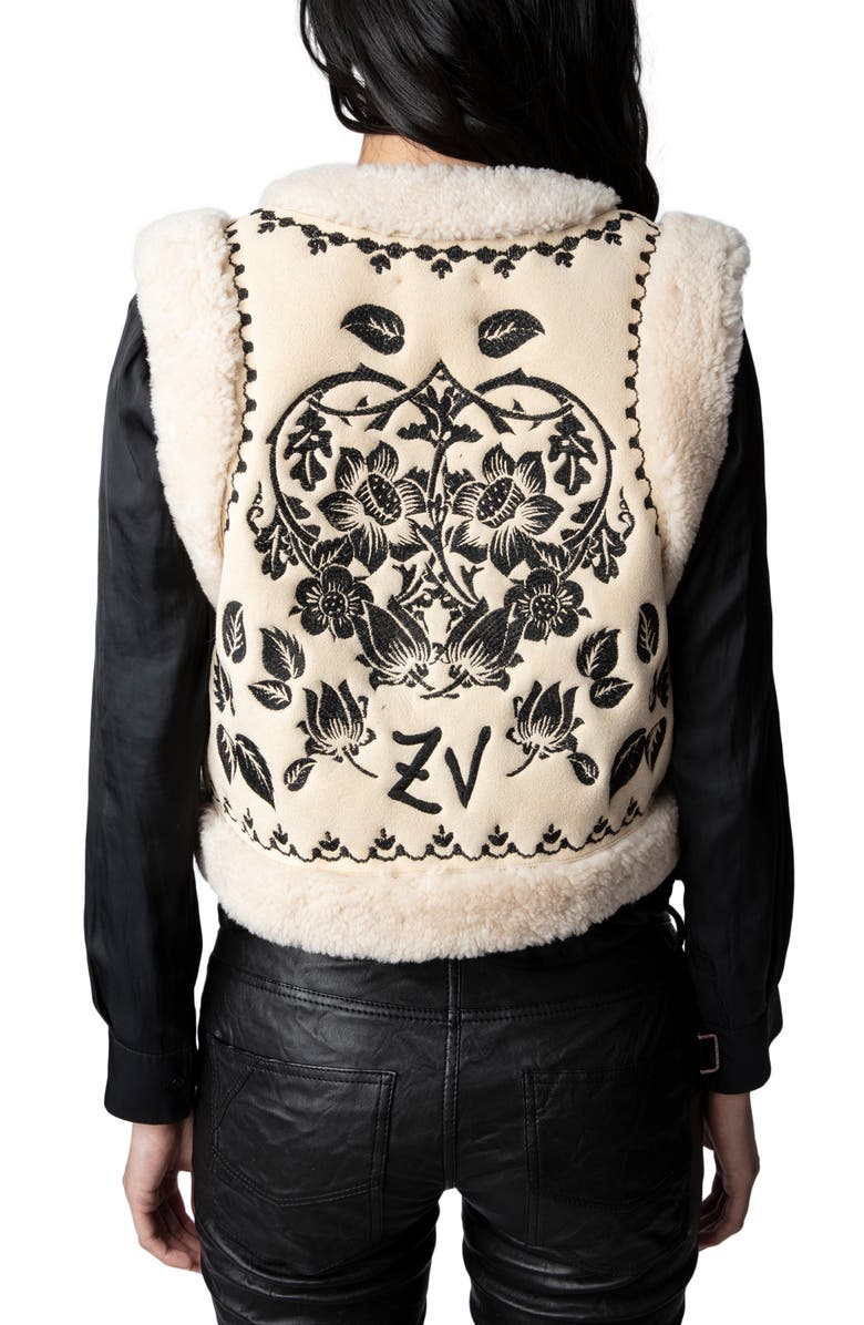 Zadig & Voltaire Feti Embroidered Genuine Shearling Vest, Alternate, color,