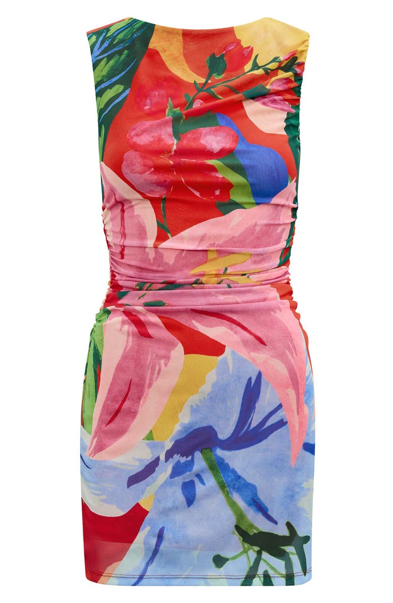 Ever New Lucille Ruched Mesh Minidress, Alternate, color, Sola Tropical