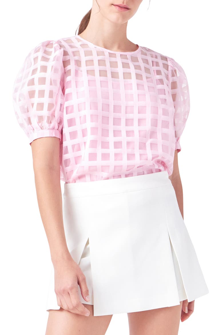 Windowpane Sheer Top, Main, color, PINK