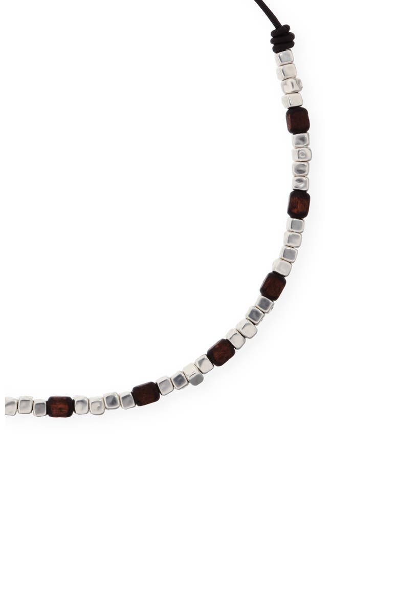 Leather Necklace with Silver and Wood Beads, Alternate, color, Silver