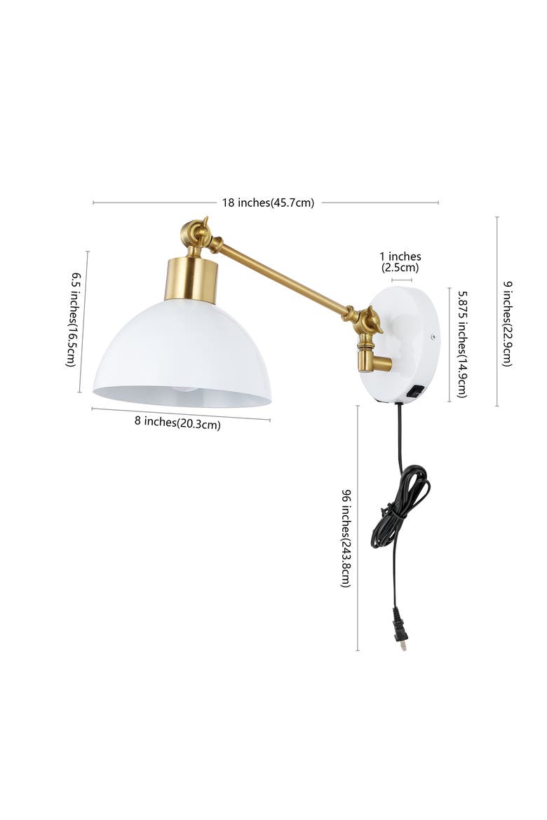 Lisa Swing Arm 1-Light Modern Midcentury Iron USB Charging Port LED Sconce, Alternate, color, White